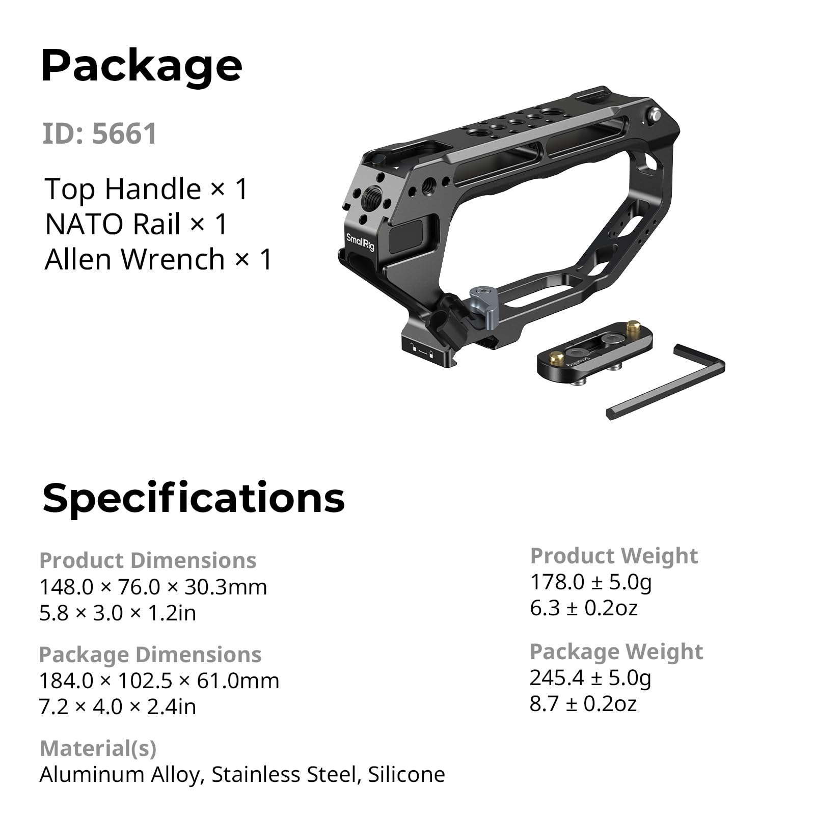 SMALLRIG Uchwyt górny D-Style NATO Rail z szybkozłączką, odporny na zimno silikonowy uchwyt, otwory montażowe 1/4"-20 i 3/8"-16 do kamery, monitora, mikrofonu, uniwersalny - 5661