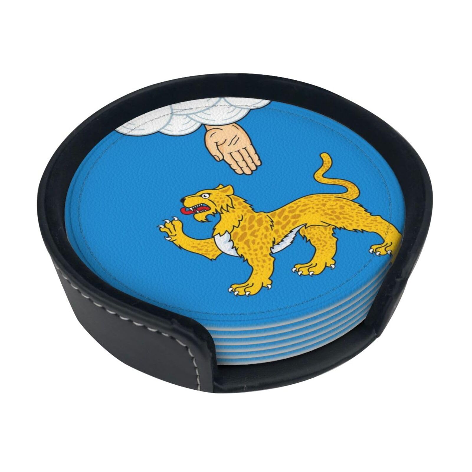 Pskov Flag Leather Coasters-Set of 6 with Storage Holder