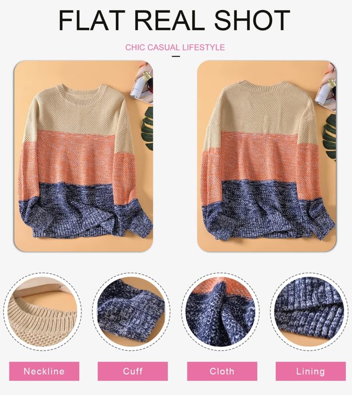 Image of Dokotoo Womens Color Block Sweaters Long Sleeve Pullover Knit Tops