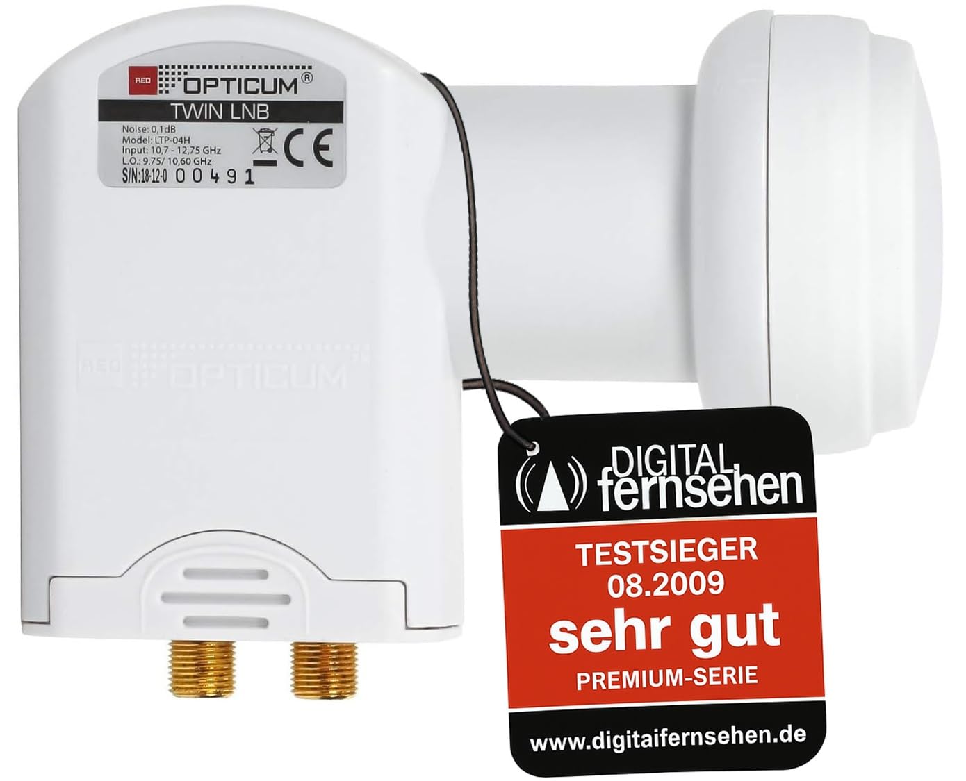 RED OPTICUM LTP 04H Twin LNB I LNB numérique 2x résistant à la chaleur et au froid avec seulement 0.1dB de bruit et protection contre les intempéries extensible I LNB satellite pour 2 abonnés blanc