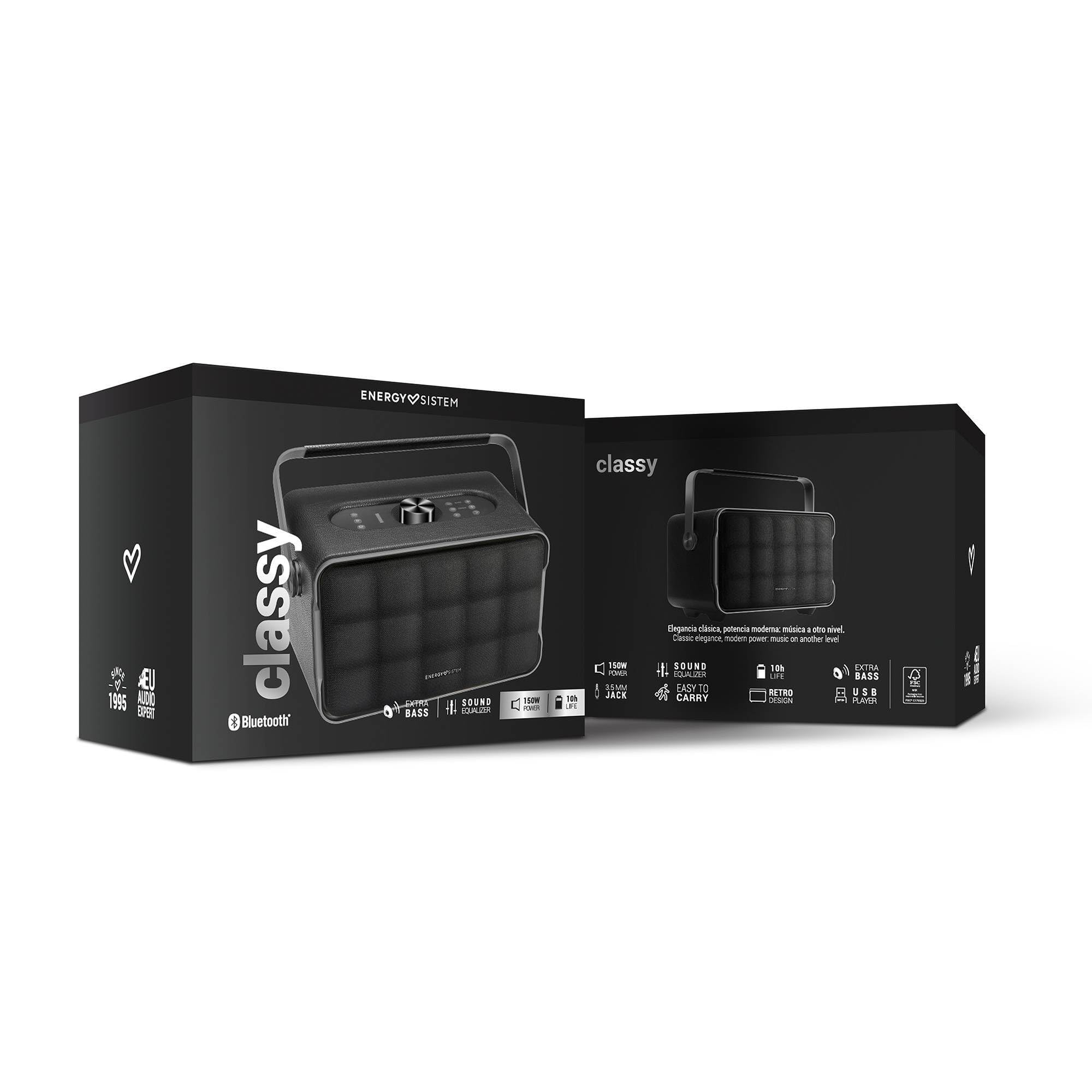 Energy Sistem Classy Altavoz Bluetooth Potente 150W Portatil y Grande 10H Autonomia Extra Bass USB MP3/WAV/FLAC Entrada AUX Premium con Asa Sonido Activo Autoamplificado Estereo para Casa y Exterior