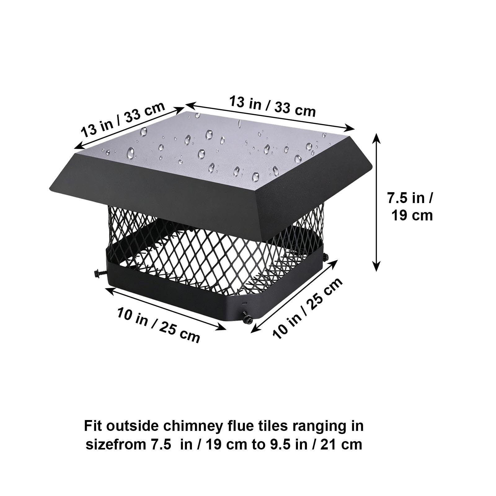 Capot de Cheminée Carré en Acier Carbone Émaillé, pour Cheminée en Brique