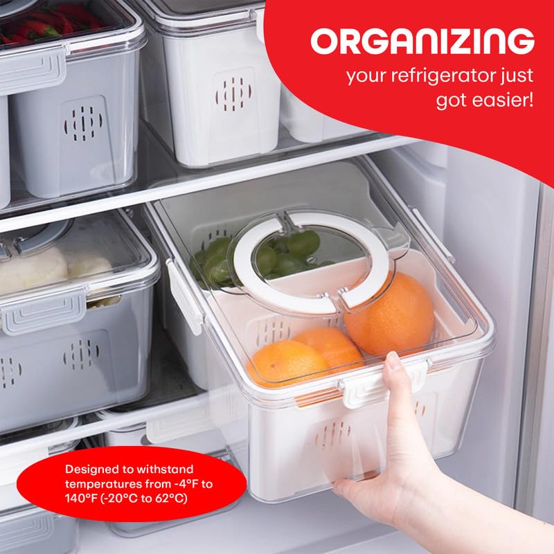 PRIME PICK 2 Compartment PET Fridge Storage Box Food Grade Material Clear Easy View Design with Handles Refrigerator Organizer White Standard Size 2