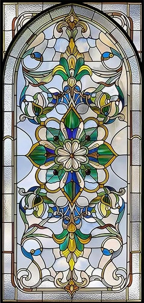 Retro Glass Film, American Colored Glass Film, Window Sticker Stained Glass Window FilM Static Cling Frosted/Etched