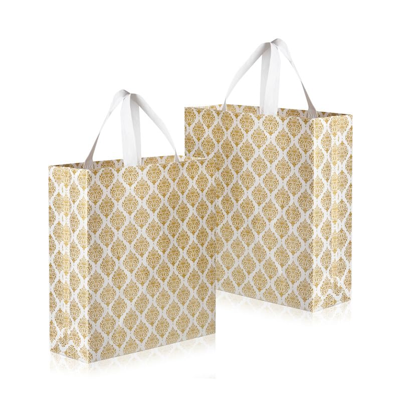 Lavya Festive Special Reusable Non-Woven Laminated Gift Bags, Wedding Gifts, Shagun, Saree, Mithai, Jewellery, Traditional Gifting Carry Bag (Medium - 12x13x4, White, Pack of 20)