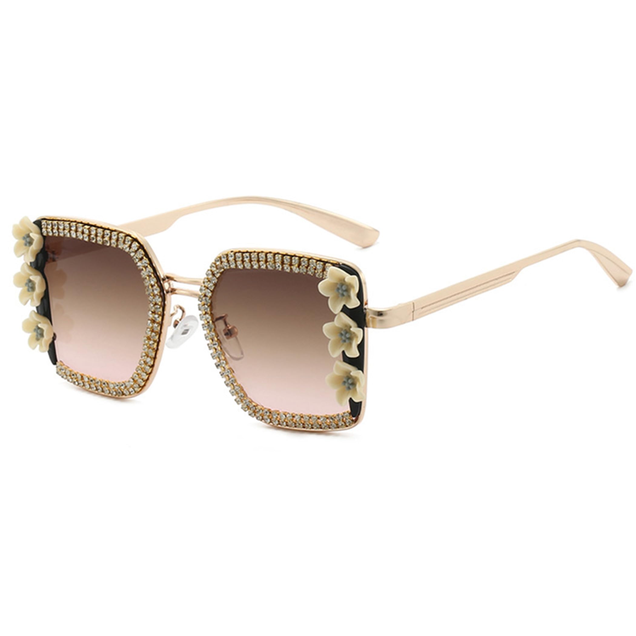 bullabulling Bling Sunglasses for Women Square Sun Glasses Rhinestone Glasses Oversized Diamond Crystal Sunglasses Vintage (c4)