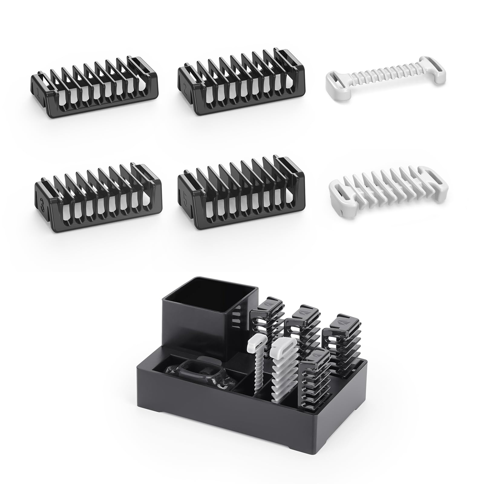 Peines de Protección 1/2/3/5 mm con Soporte, Peine Guía Compatible con OBlade Pro QP2734 QP2824 QP25xx QP26xx QP65xx QP66xx, Soportes para Recortadora (6 Piezas + Soporte) — view 8