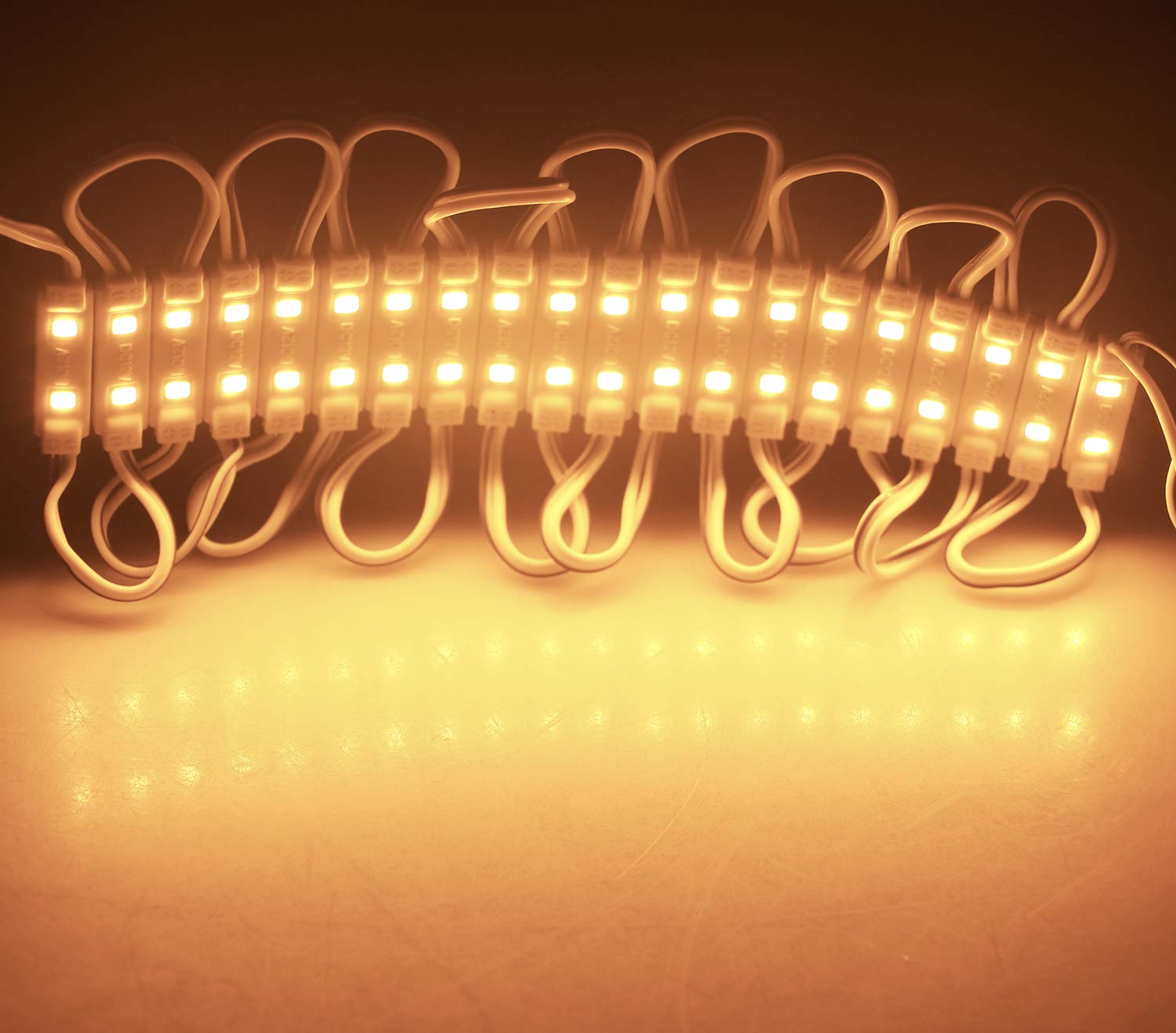 Lot de 200 modules 2835 2 LED super lumineux 80-90 lm par module étanche décoratif pour panneau de lettre, panneaux publicitaires avec ruban adhésif à l'arrière (blanc chaud)