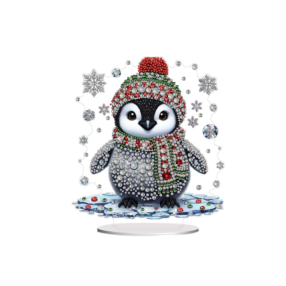 Meecaa DIY Diamond Desktop Ornament Kit Penguin Scarf Animal Special Shaped Crystal Diamond Painting Tabletop Ornaments Single Sided Diamond Home Decor (Penguin)