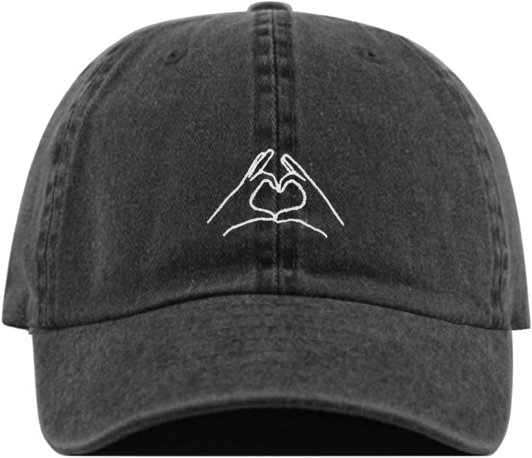 Hand Heart Baseball Hat, Embroidered Dad Cap, Unstructured Soft Cotton, Adjustable Strap Back (Multiple Colors)