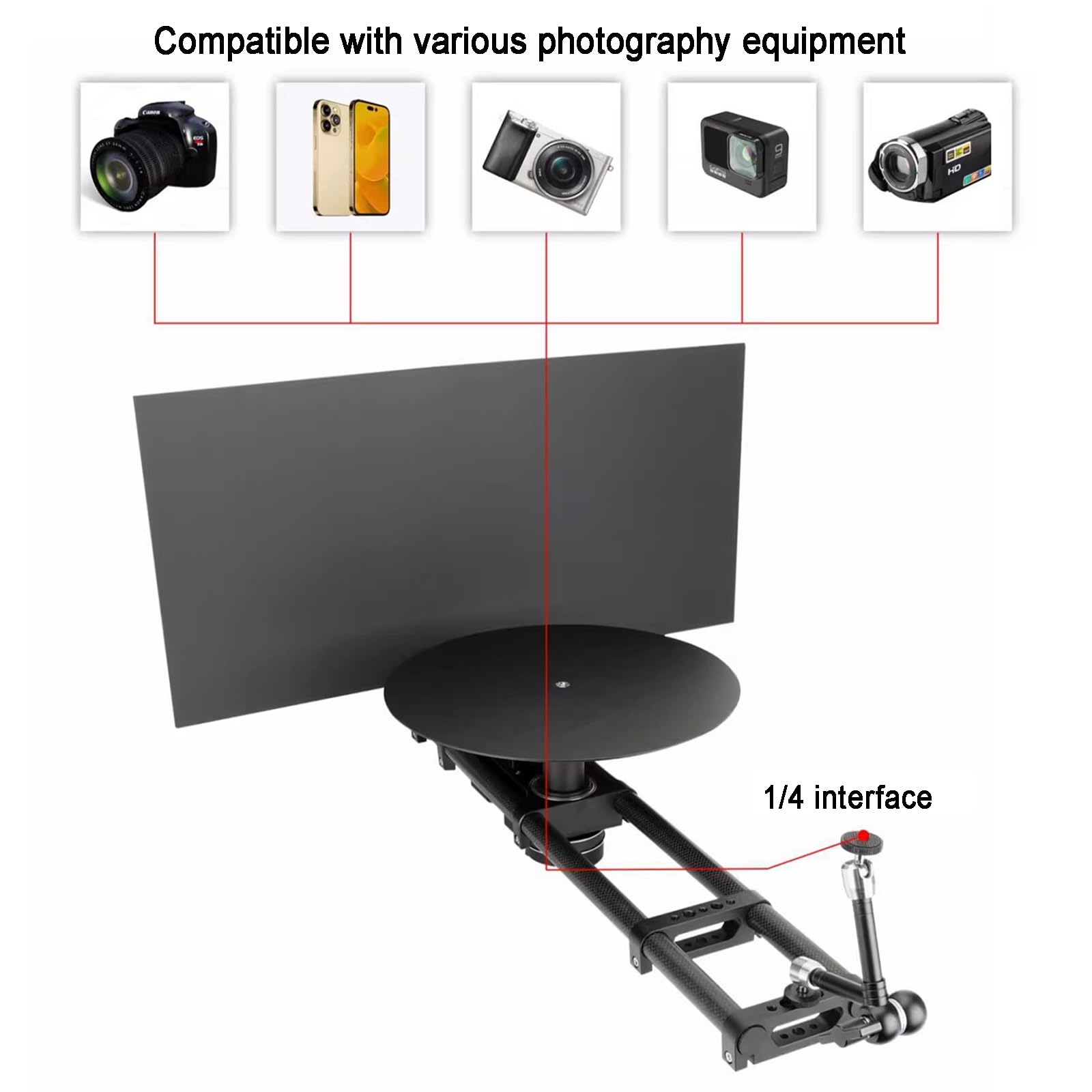 Cabina fotografica motorizzata 360, giradischi da 12 pollici per fotografia montaggio su treppiede, controllo APP, palo della fotocamera con testa a sfera, filettatura 1/4 "e 3/8", per DSLR, video