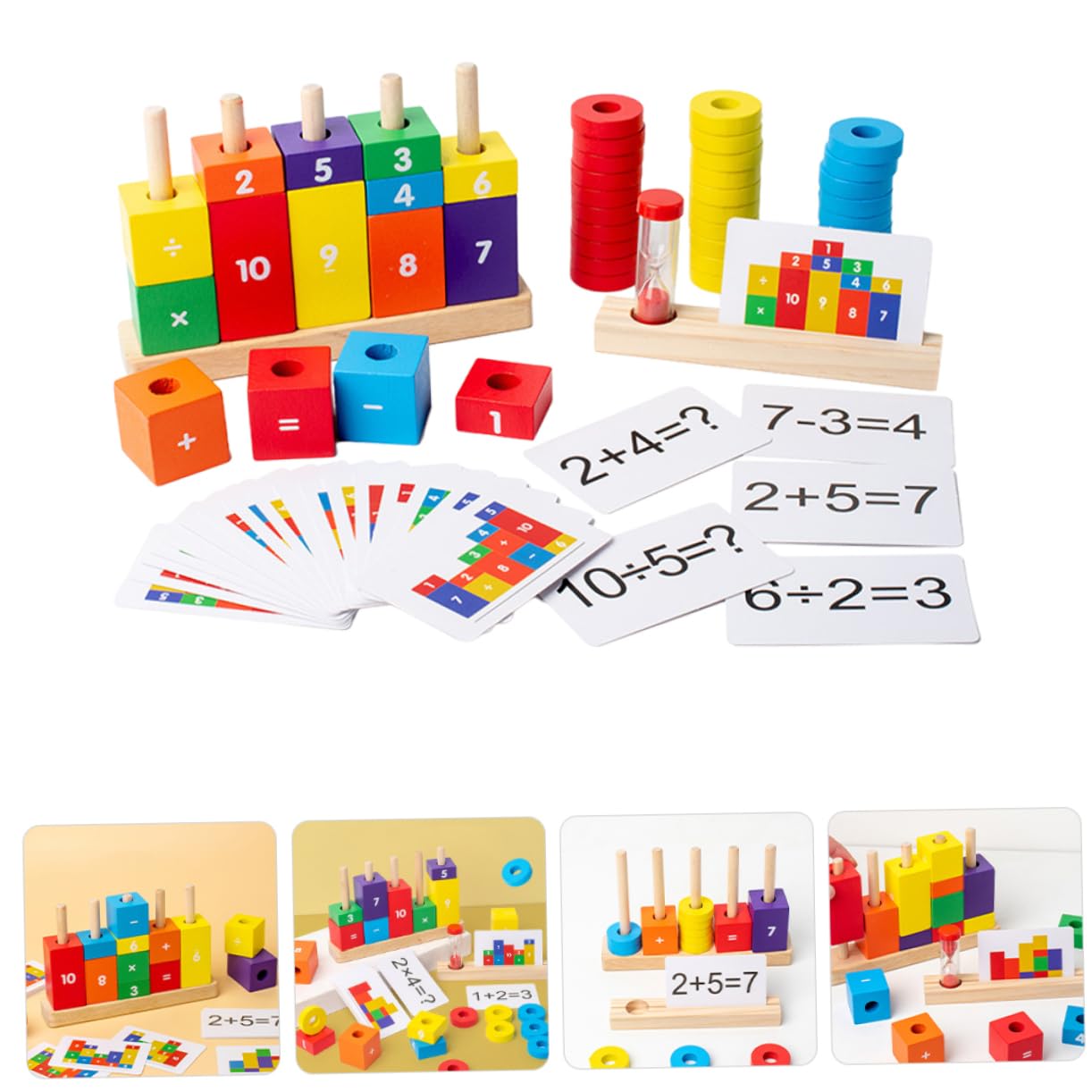 WOONEKY Buntes Holzspielzeug Zahlenrechnen mit Zahlen und Rechenzeichen Sicheres Langlebiges Montessori Lernspielzeug für Vorschulkinder zur Spielerischen der Mathematikfähigkeiten