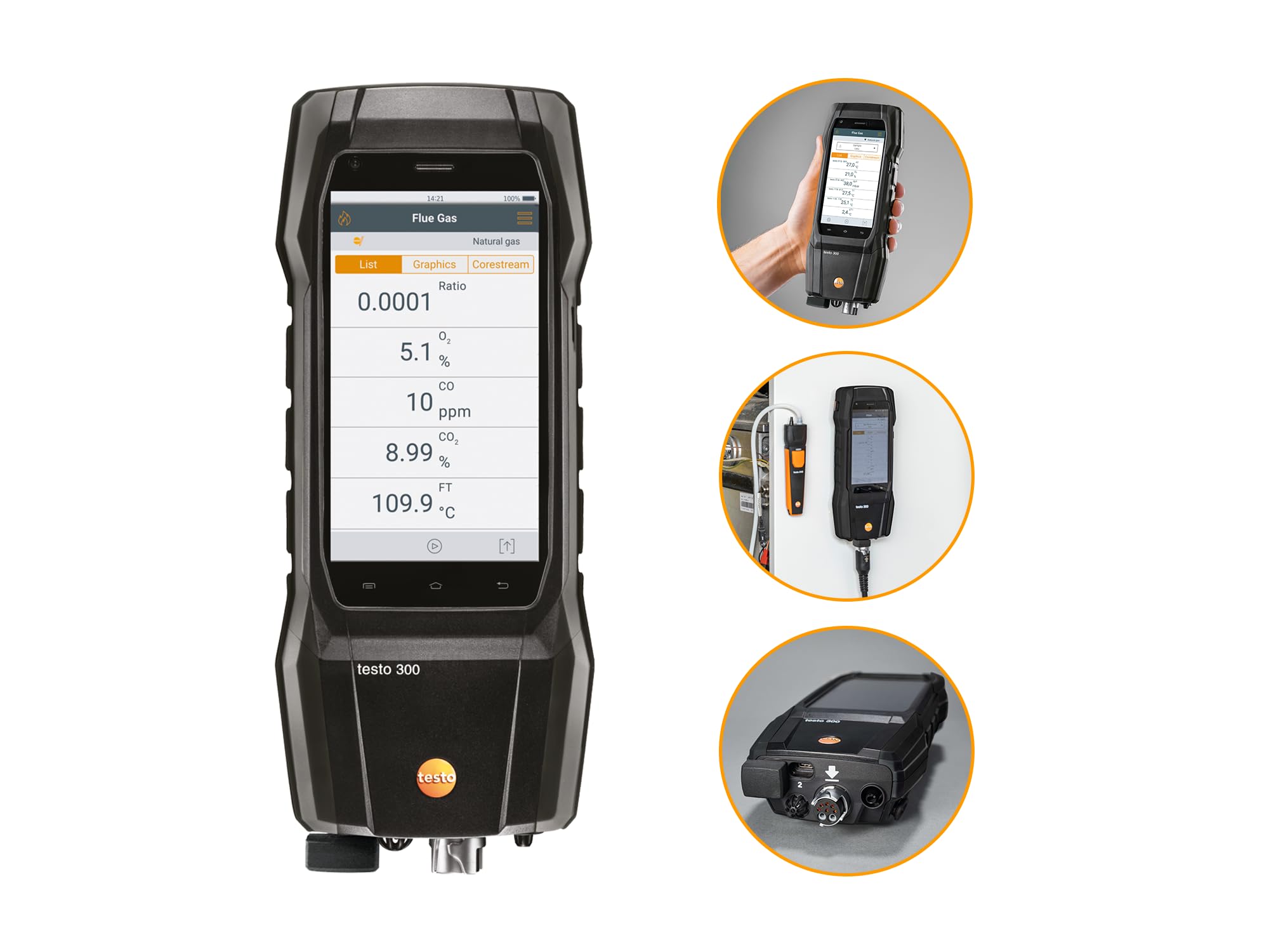 testo Kit ultra inteligente de analizador de gases de combustión más de 300