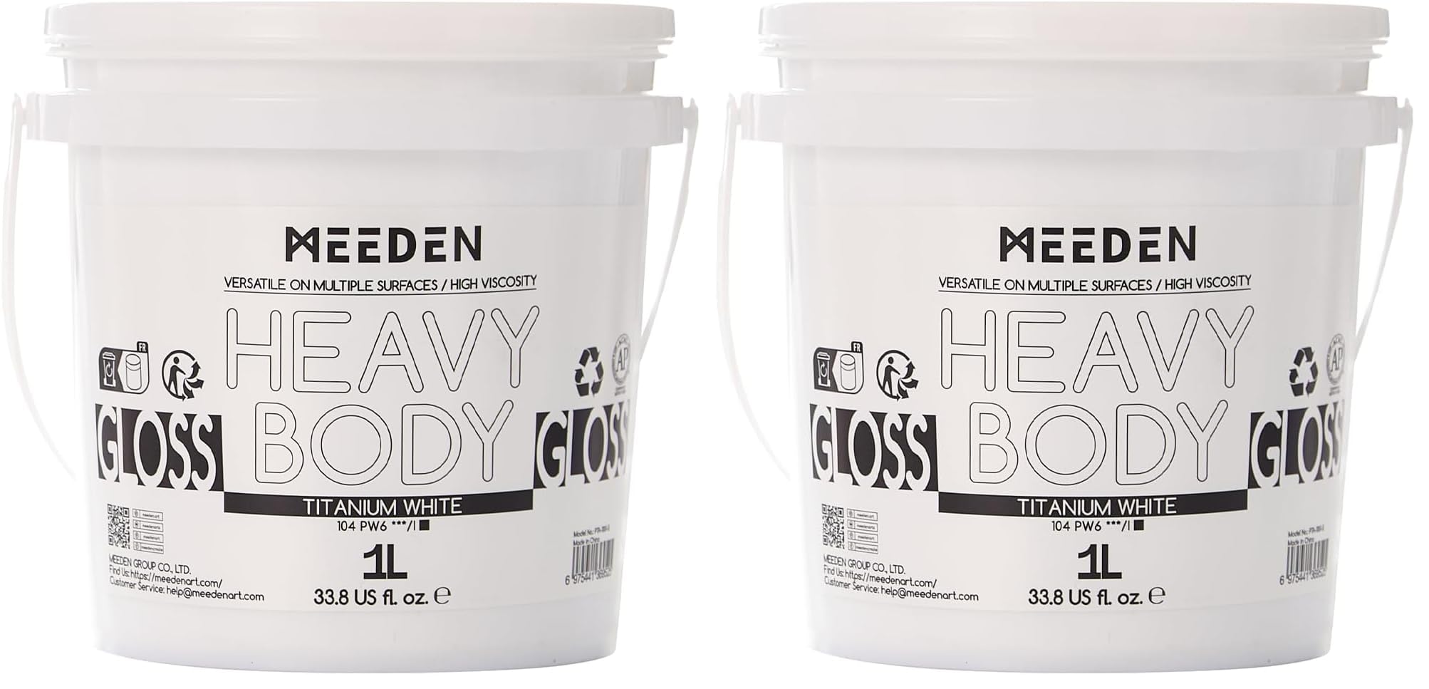 MEEDEN Weiß Acrylfarben 1L : Heavy Body Gloss Acryl Farbe für Leinwand Holz Wand Textile, Groß Acrylic Paint - Wasserfest & Ungiftig & Schnelltrocknend - Titanweiß (Packung mit 2)