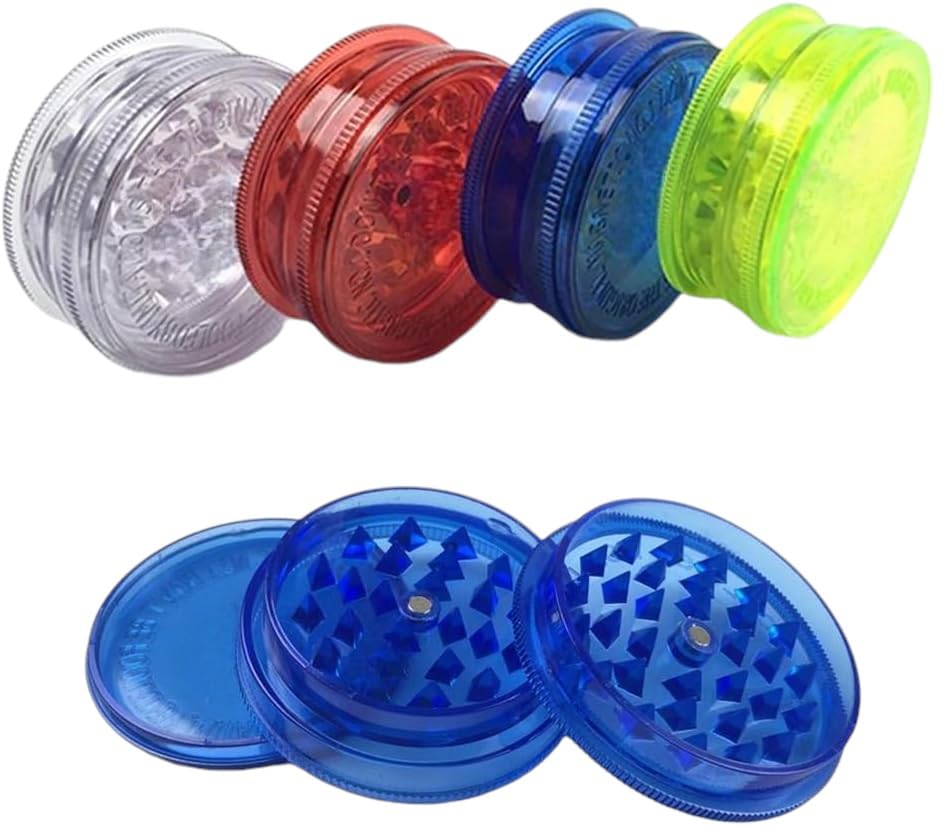 Premium 3 Part Plastic Salt Herb and Spice Grinder 60mm Magnetic Shark Teeth Assorted Colours Portable Herbal Dispoable & Reuseable Durable Pocket Sized Unisex Gift (1)