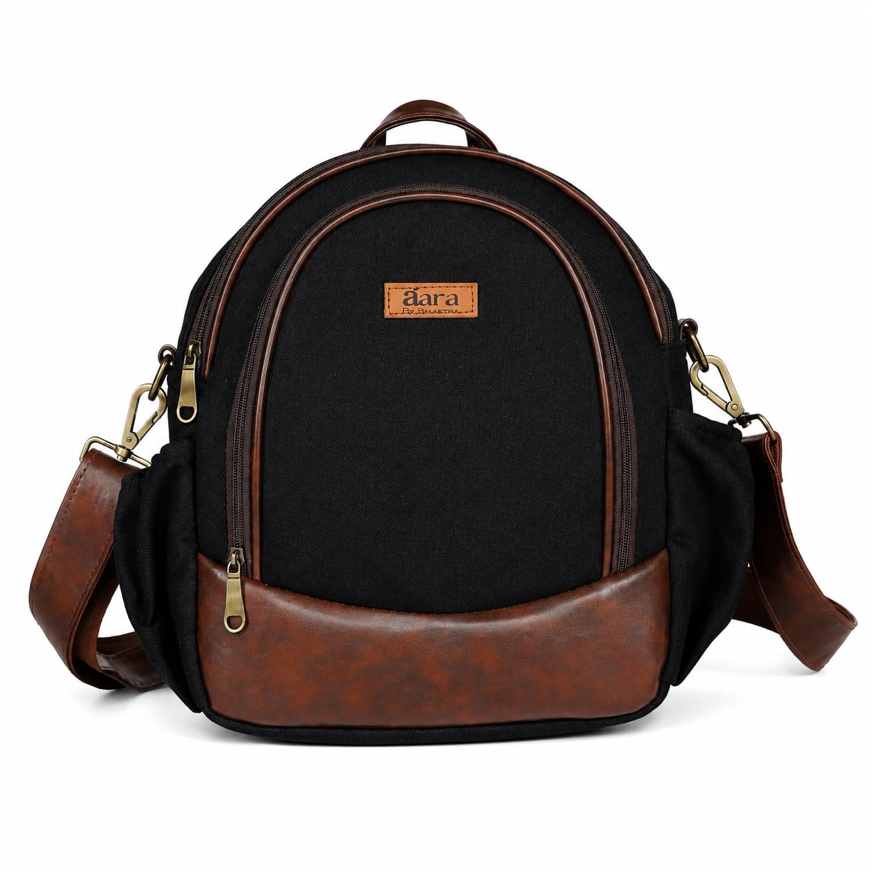 aara tripling denim backpack | 3-in-1 convertible backpack, tote & crossbody bag | premium denim & vegan leather travel bag with dual bottle holders for work, college, travel & everyday use