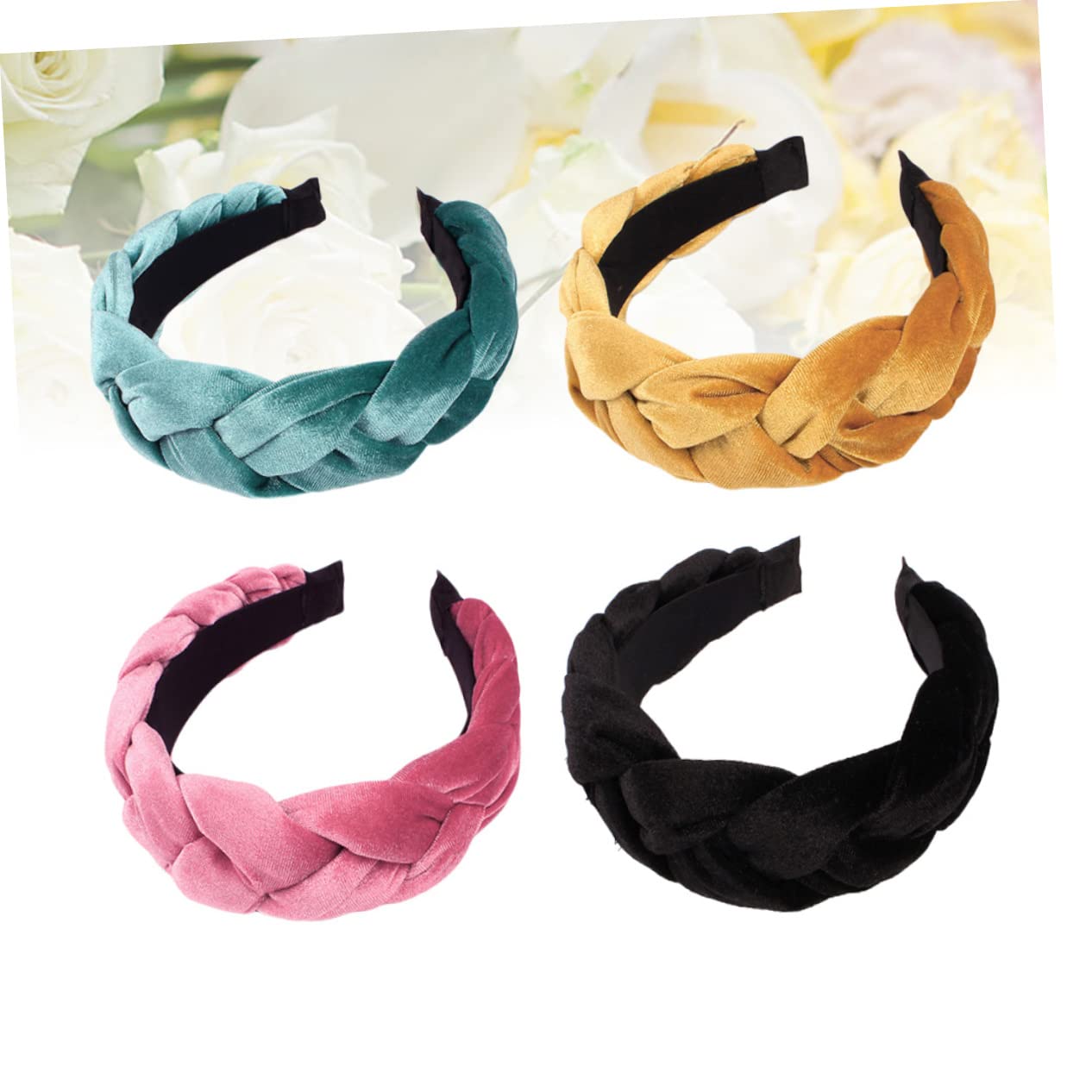 Healeved 4piezas Diadema Trenzada de Pelusa Ancha Cabello Accesorios Lavado de Cara para Mujeres Color Negro