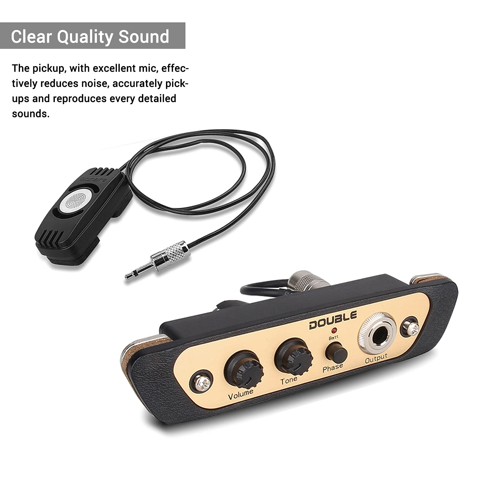 DOUBLE Cajon Box Drum Preamp Pickup z Mikrofonem 1/4 Cala Jack Soundpick Up Akcesoria do Instrumentu Muzycznego Czarno-brązowy
