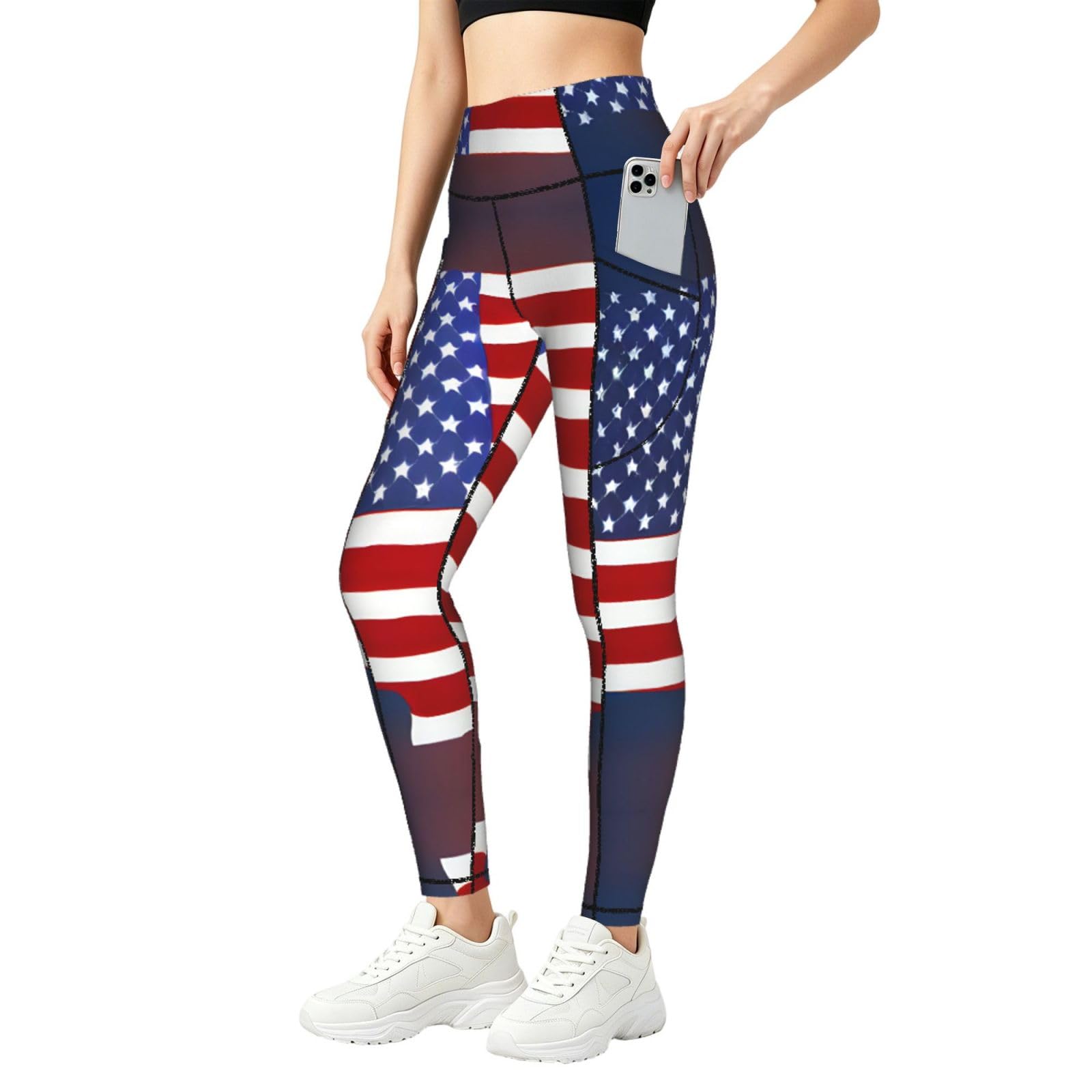 Ropa de gimnasio para mujer con estampado de bandera y control de abdomen en conjunto fitness mallas 8