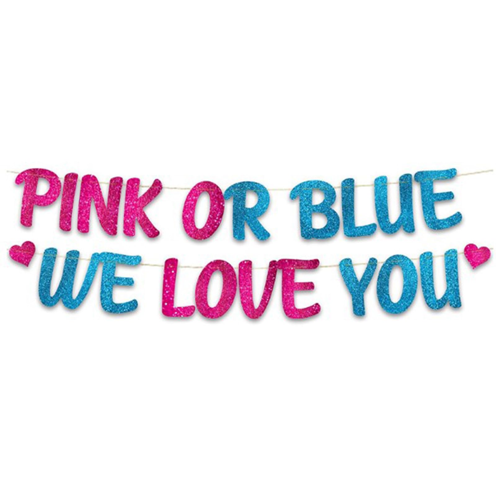 Gender Reveal Banner, Pink or Blue We Love You Gender Reveal Banners, Pink Blue Glitter Baby Shower Decorations