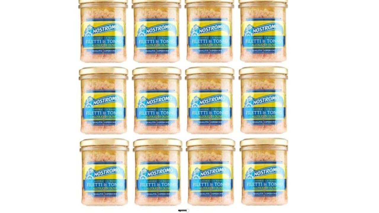 12er-Pack Nostromo Thunfisch Filetti di Tonno all'Olio di Oliva,Thunfischfilets in Olivenöl,180g Glas + 1 italy shop service keyring