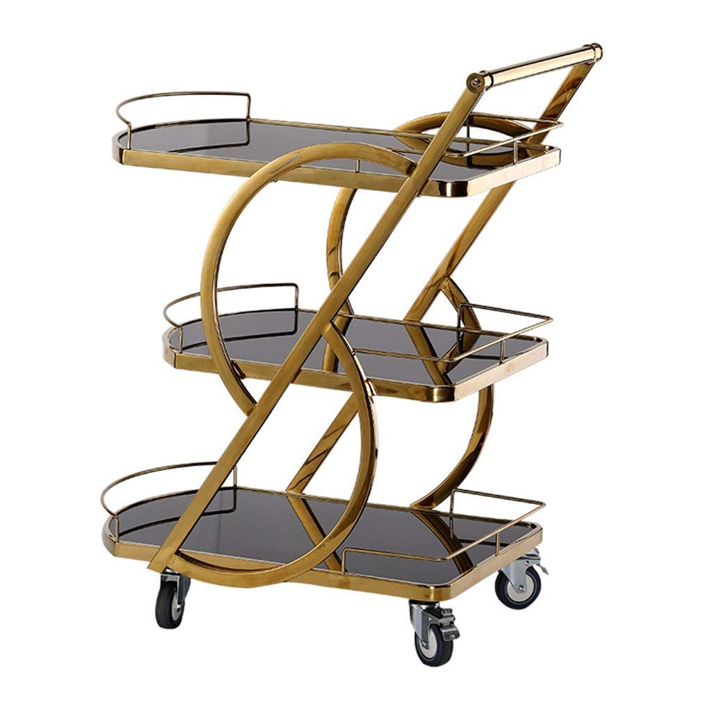 asdchZen Kitchen Trolleys With Wheels Racks Home Bar Cart Serving Trolleys Sideboard Kitchen Rack Hairdressing Trolley On Wheels 3 Tier Tempered Glass