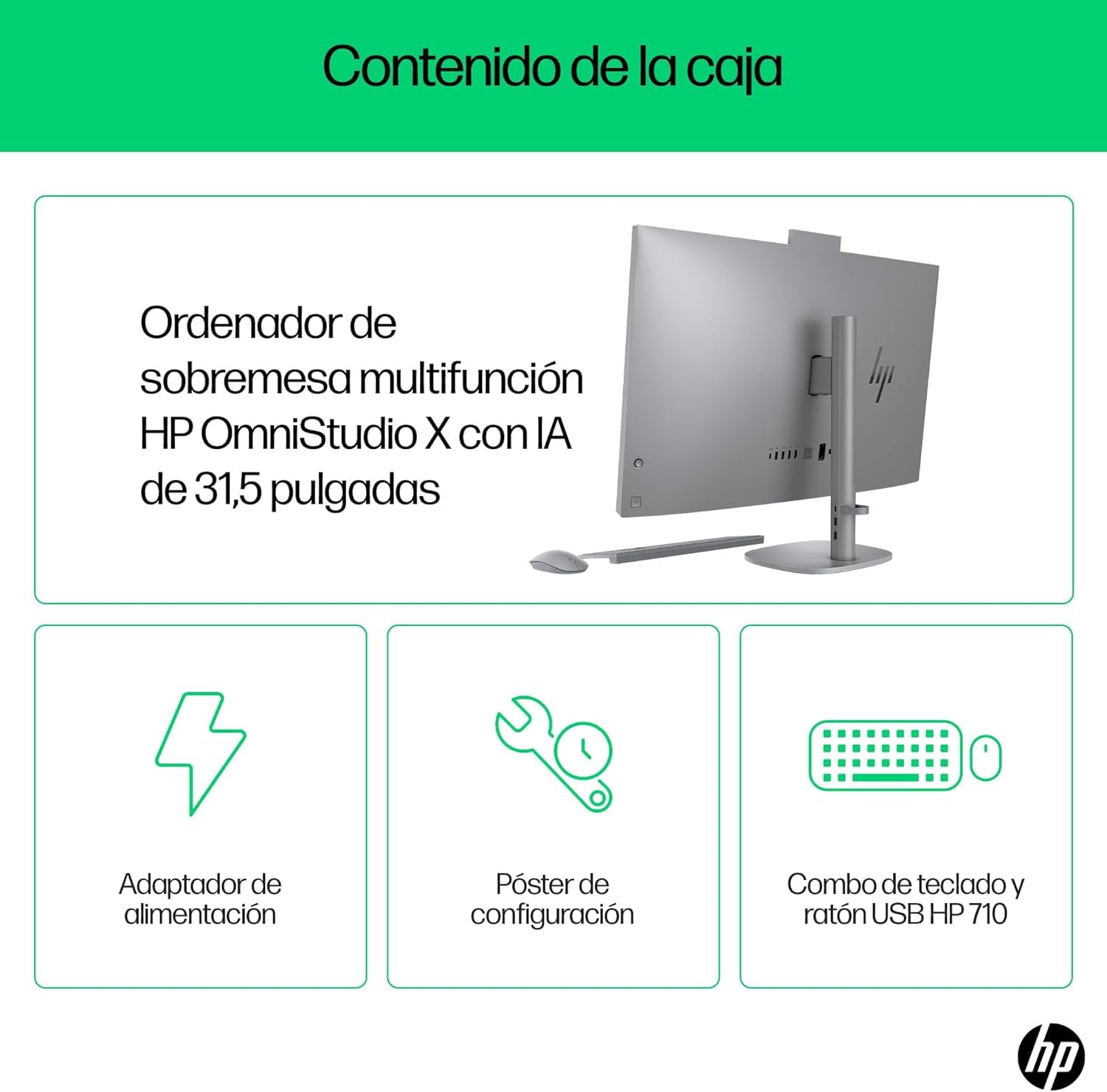 HP OmniStudio X All-in-One 32 UHD 4K (Procesador Intel Ultra 5-125H, 16GB RAM, 1TB SSD, Gráfica Intel ARC, Windows 11) - Teclado QWERTY Español - Silver