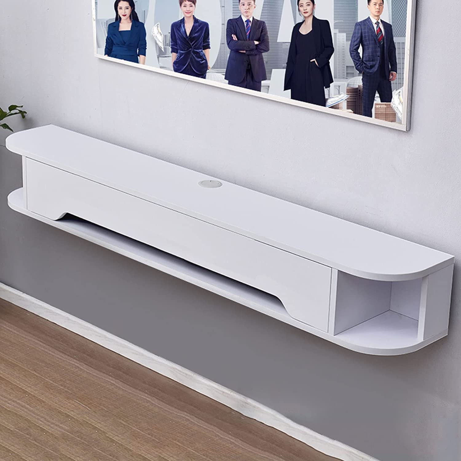 unità TV fissata al Muro Supporto TV Galleggiante Montato a Parete, Centro di intrattenimento per Console multimediale Montato a Parete da 130 cm, Rack per Set-Top Box, passacavi Nascosto/Spazio lib