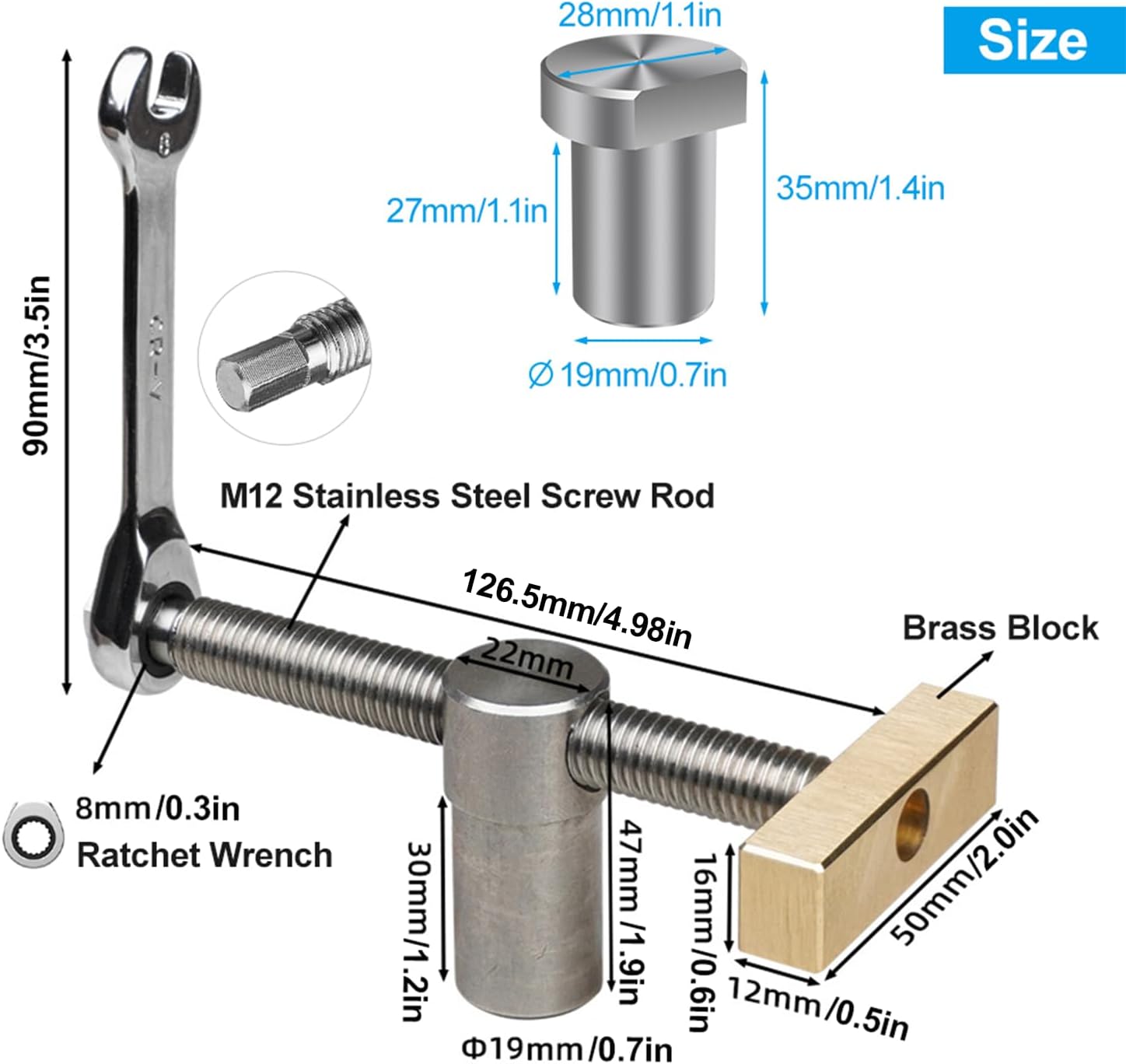 2PCS 3/4 Inch Bench Dog Clamps, Woodworking Clamps with 4 Bench Dogs, CNC Precision Machining Bench Dog with 2 Ratchet Wrenches, Low Profile Design and Easy to Use for Woodworking Silver