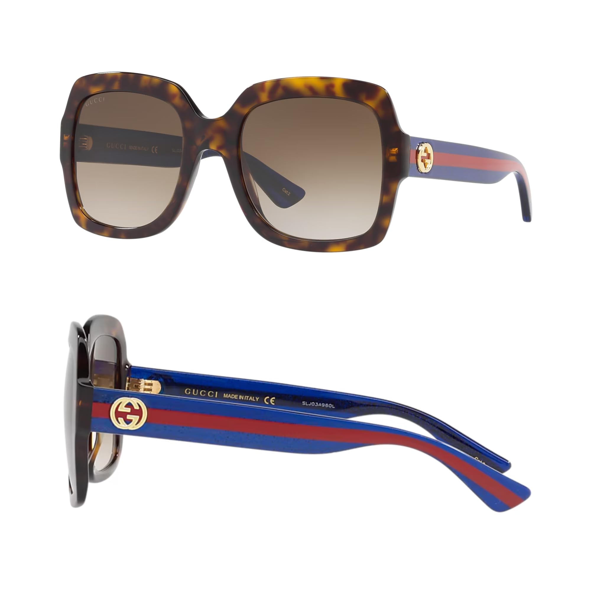 Gucci GG0036SN GG Interlocking Logo Woman Rectangular Shape Sunglasses wit Luxury Eyewear Kit