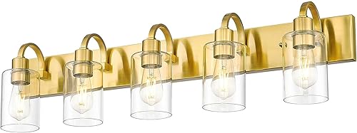 Miniatura 7 de Emliviar YCE237B-5W ORB - Accesorio de iluminación de metal de 5 luces, aplique de pared de granja sobre espejo con vidrio transparente, acabado de