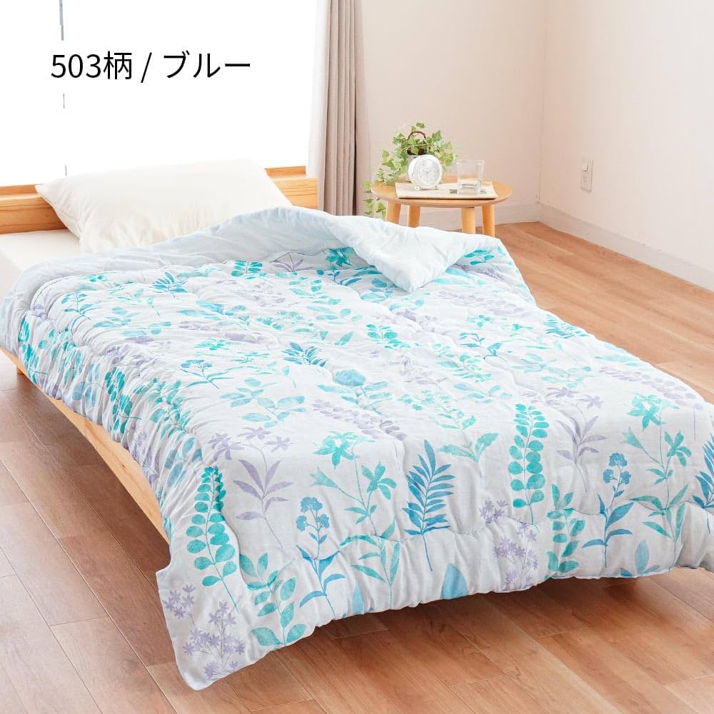 140×190 シルク混肌掛け布団 ピンク 花柄 黄緑