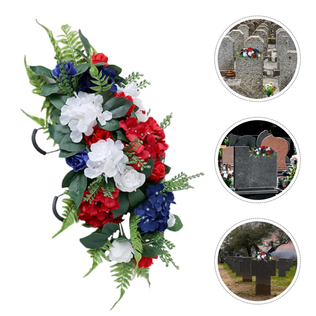 Homoyoyo Fleurs Artificielles pour Cimetière en Tissu Soie et Fer, Résistantes aux Intempéries, Installation Facile pour Décoration Élégante de Tombe en Extérieur Lors des Cérémonies