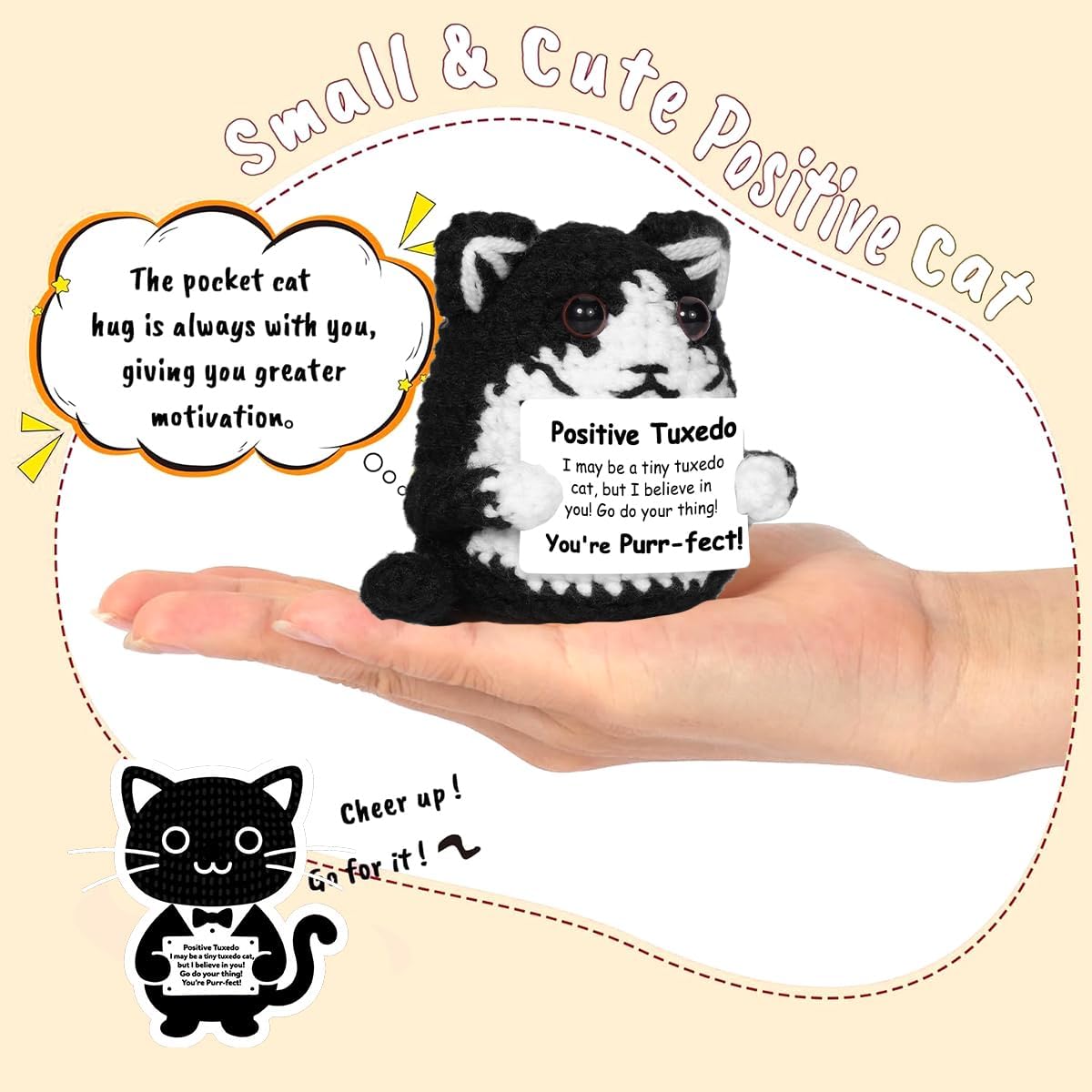 AICase Funny Tuxedo Cat Gifts Positive Crochet Animals for Women Cat Lovers image 5