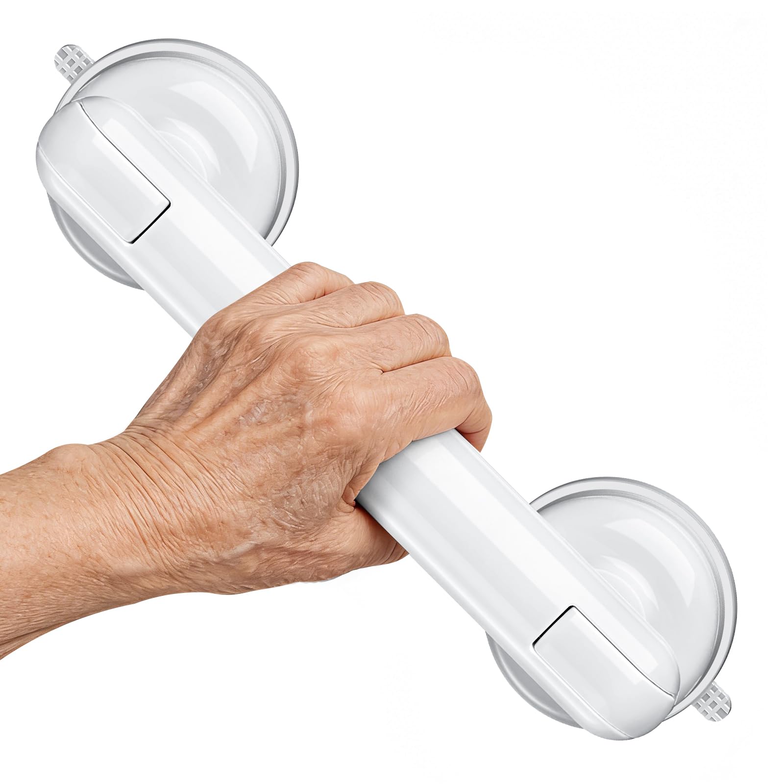 Coneclat Grab Bars for Bathtubs and Showers, Shower Handles for the Elderly and People in Need, 2026 Upgraded Rubber Suction Cup with Maximum 350 lbs Suction Power, No Drilling-(White-1 Pack) - 2