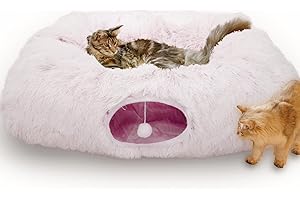 Extra Large White Cat Tunnel with Peekaboo Donut & Center Mat