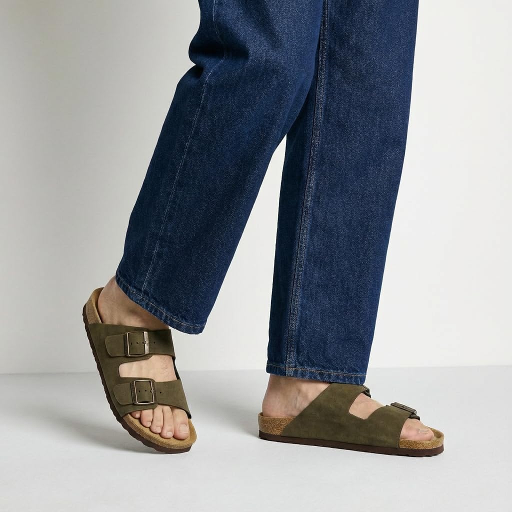 CUSHIONAIRE Lane Cork Footbed Mens Sandals, Adjustable Buckle Comfort Slides for Men, Genuine Leather Insole Summer Sandals Men Footwear - Image 3