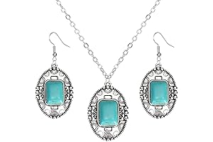 Handmade Turquoise Western Necklace Earring Set: Boho Cowgirl Style