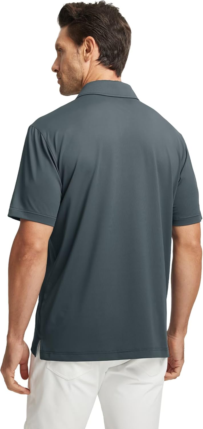 M MAELREG Mens Golf Shirts Short Sleeve Chest Print Stripe Moisture Wicking Dry Fit Casual Collared Mens Polo Shirts - Image 3