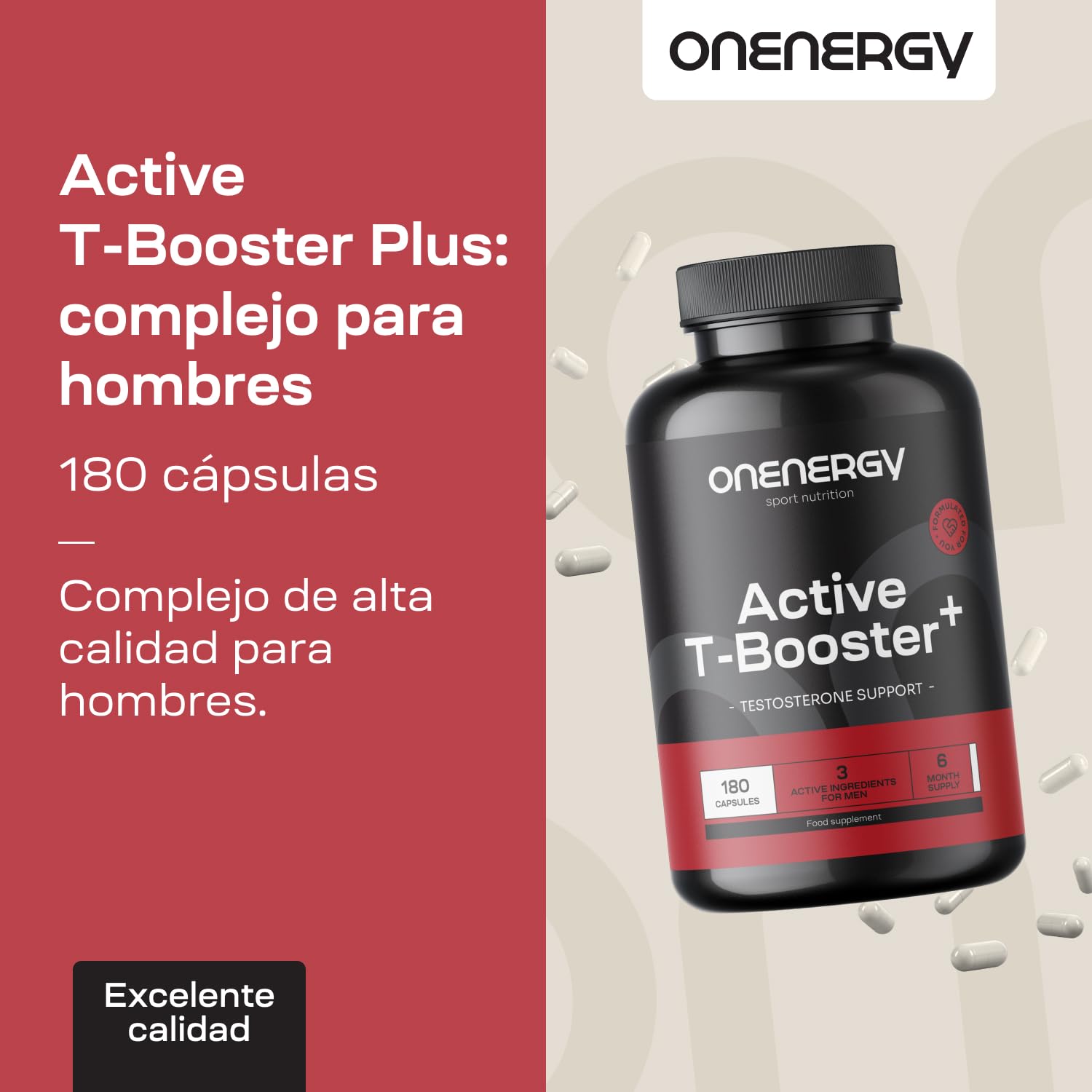 Active T-Booster Plus – Complejo para hombres – 180 cápsulas – Zinc, tribulus terrestris y ácido D-aspártico – Energía y fuerza – Suministro para 6 meses
