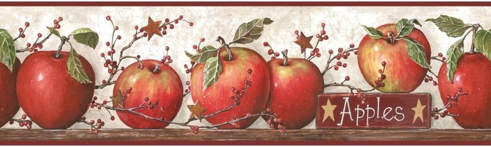RoomMates York Wallcoverings CB5557BD Hearts and Crafts-3 Apple Wallpaper Border, Off White/Red Burgundy