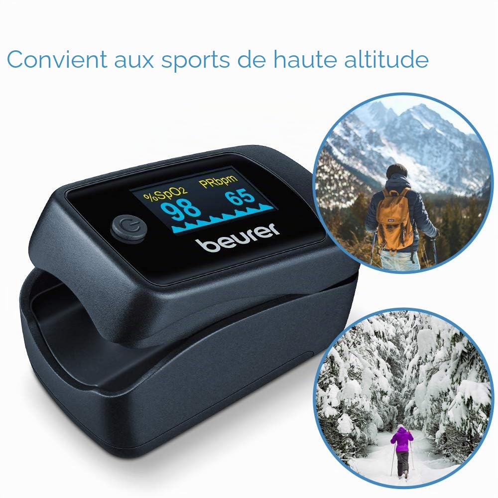 Tensiomètre au poignet Beurer BC 54 connecté Bluetooth, technologie par inflation & Oxymètre de pouls PO 45, mesure de la saturation en oxygène, de la fréquence cardiaque et de l'indice de perfusion