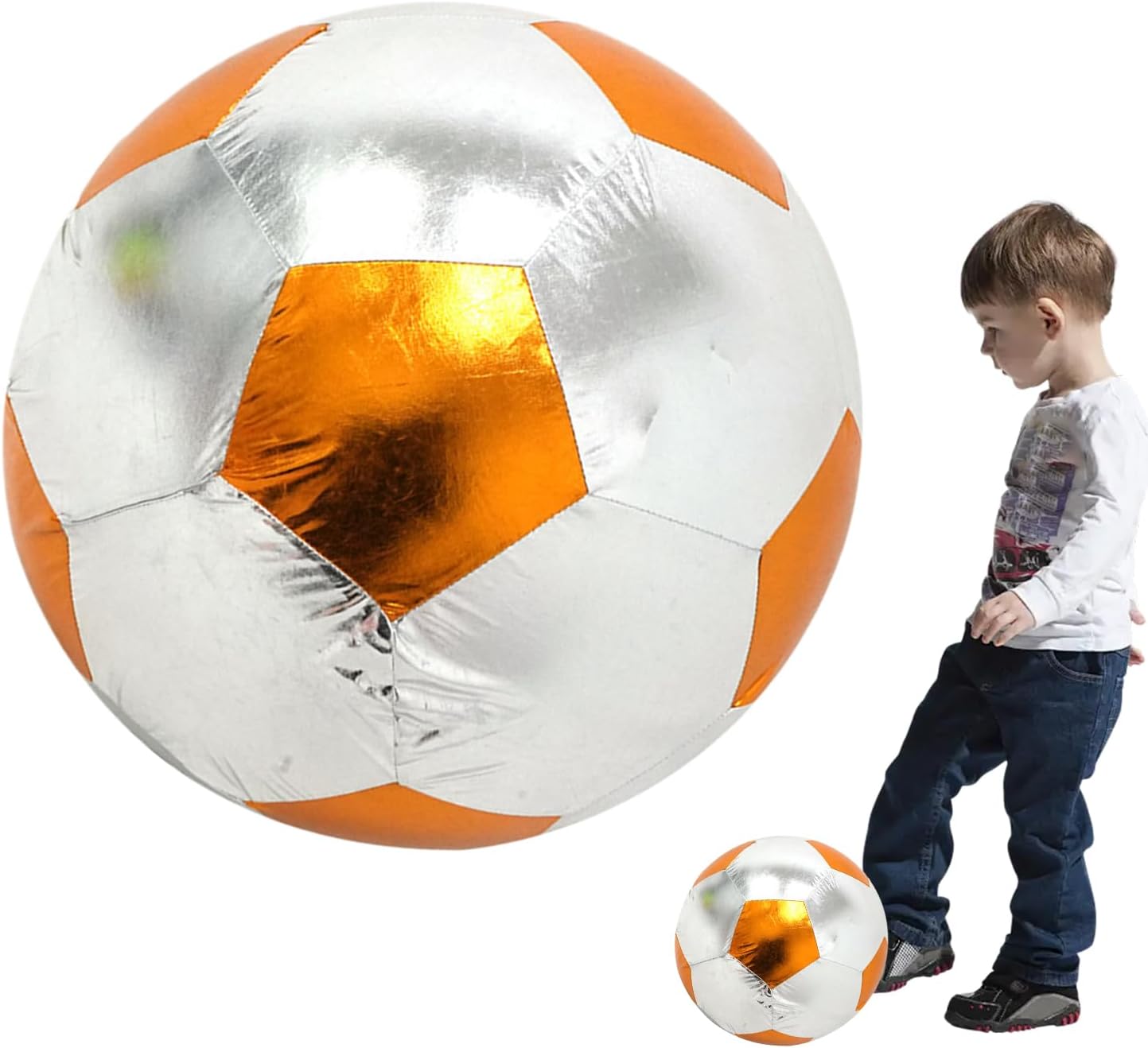Inflatable Football Ball - Simulation Cloth-Covered Design, Leakproof Soft Structure, Durable Play Toy | Interactive Soccer Ball, Perfect For Children Teenagers Outdoor Beach Game Sports Entertainment - Image 1 of 9