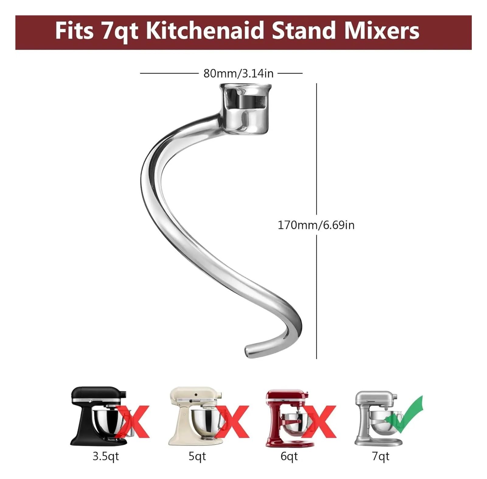 Kompatybilny z KitchenAid 7QT miska podnośnik stojak mikser spiralny hak do ciasta stal nierdzewna