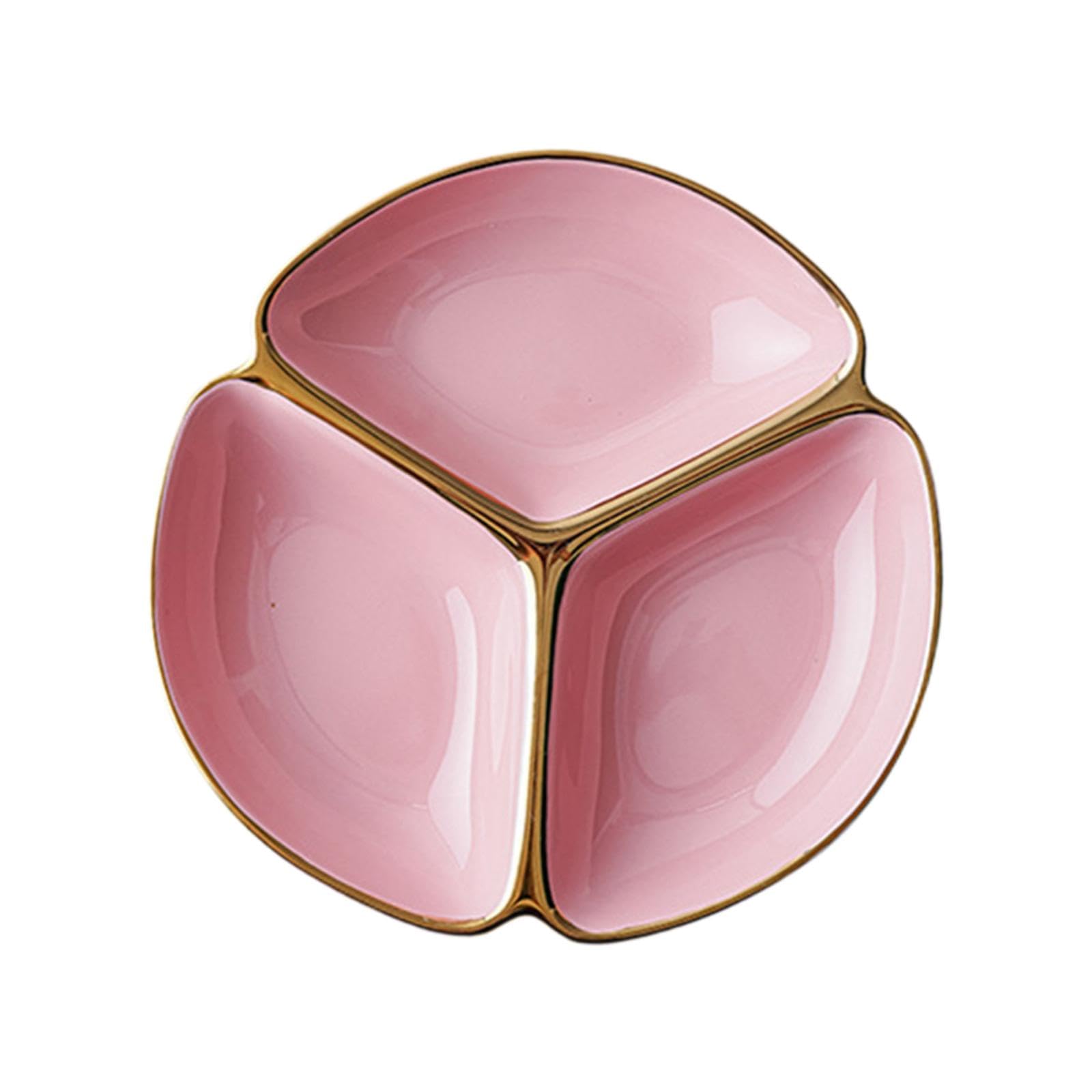 Assiette Compartimentée en Céramique pour Enfants, 3 Compartiments, Assiette Ronde à Trois Grilles, Rose