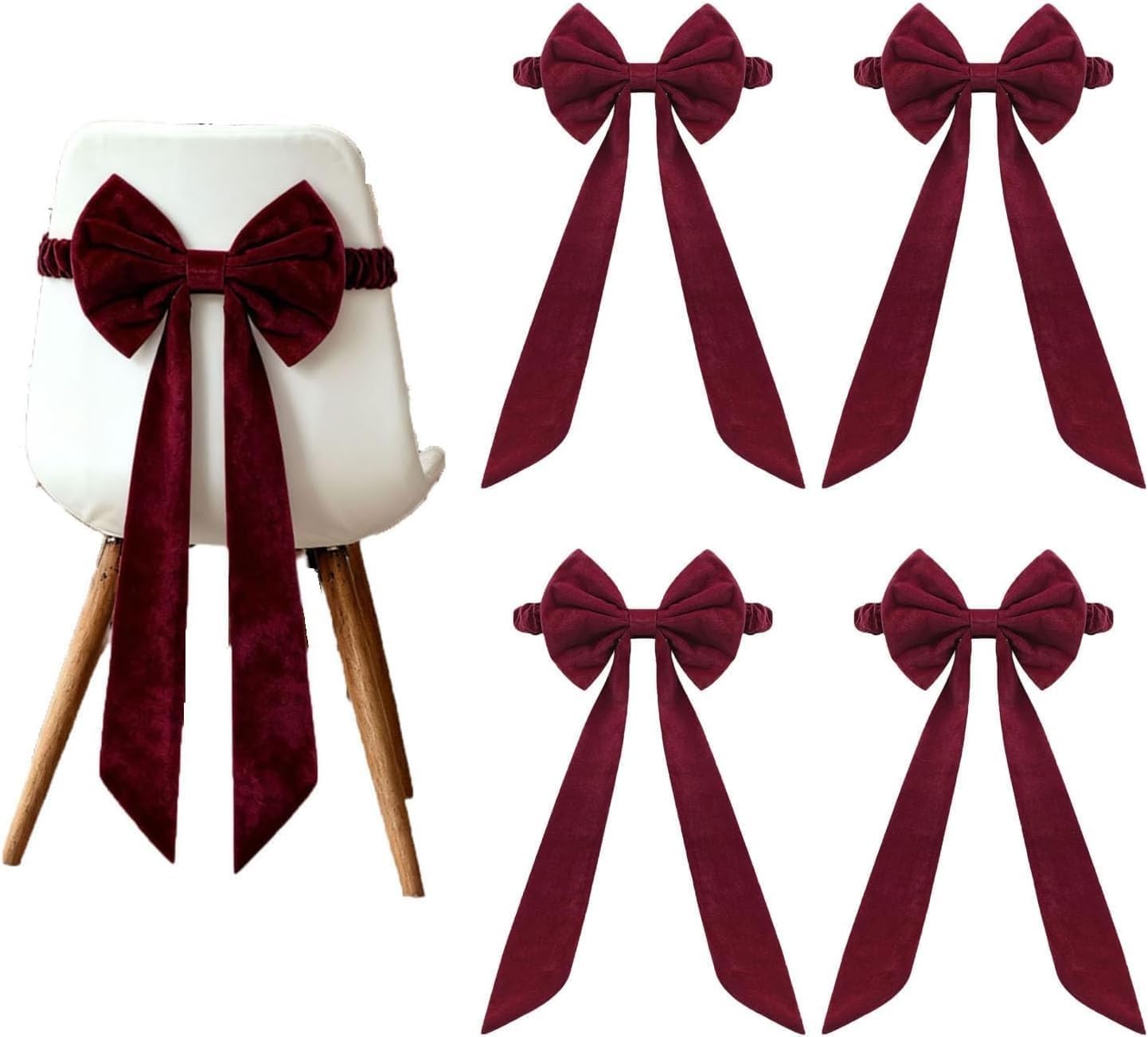 Fiocchi Natalizi per sedie, Fasce in Velluto Rosso con Elastico per Decorazioni di Matrimoni, Feste e Banchetti, coprisedie in Velluto Bordeaux da 30 x 75 cm per Decorazioni di Eventi festiv
