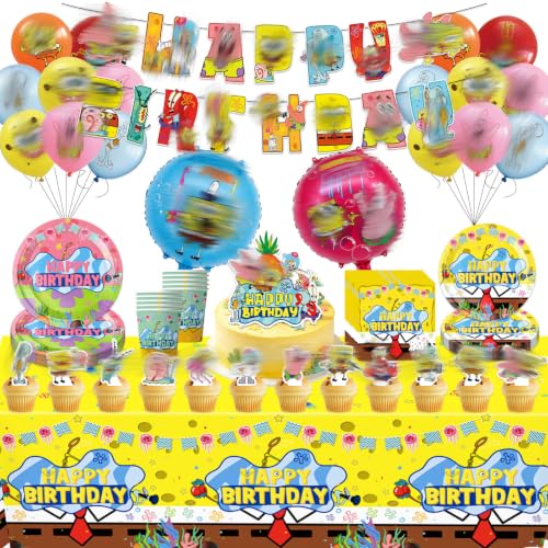 87 Stück Gelb Geburtstag Deko Luftballons Geburtstag Dekoration Set Partygeschirr Kindergeburtstag Mit Banner Tischdecke Luftballons Tortenaufsätze Pappteller Servietten
