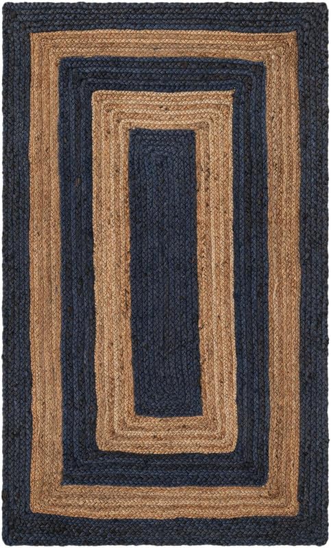 Tappeto in iuta di alta qualità, 6 x 60 cm, blu navy e beige