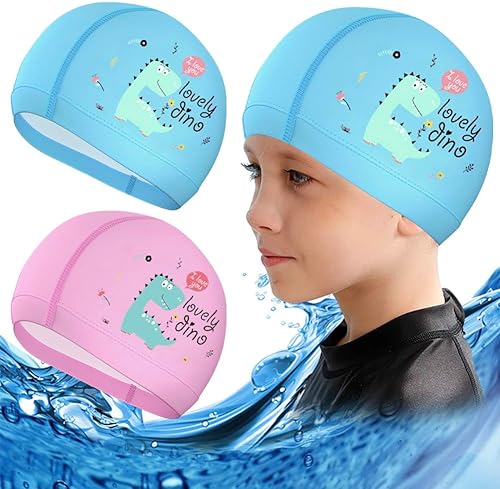 Gorro de natación para niños, gorro de baño impermeable para niños y niñas de 3 a 8 años, diseño de dibujos animados