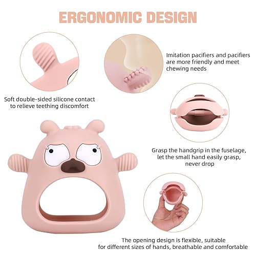 Miniatura 6 de Juguetes de dentición para bebés de 0 a 6 a 12 meses, mordedor para bebés que nunca se caen para aliviar la dentición, manoplas de mano de silicona